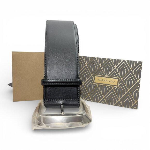 Alexander McQueen Unisex Black Geometric Buckle Leather High Belt (0213) main image 15